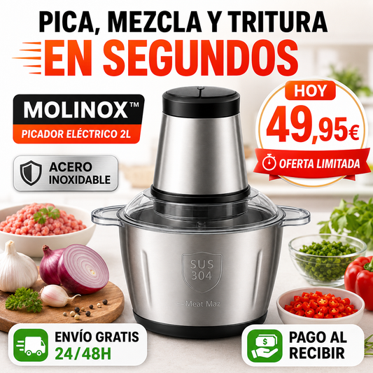 MOLINOX™ Picador Eléctrico 2L — Pica, Mezcla y Tritura en Segundos