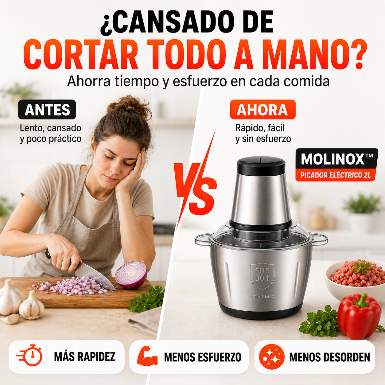 MOLINOX™ Picador Eléctrico 2L — Pica, Mezcla y Tritura en Segundos