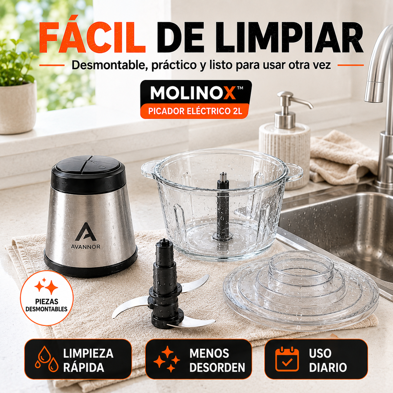 MOLINOX™ Picador Eléctrico 2L — Pica, Mezcla y Tritura en Segundos
